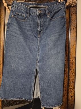 Old Navy Denim Midi Skirt with Front Slit - Classic Blue